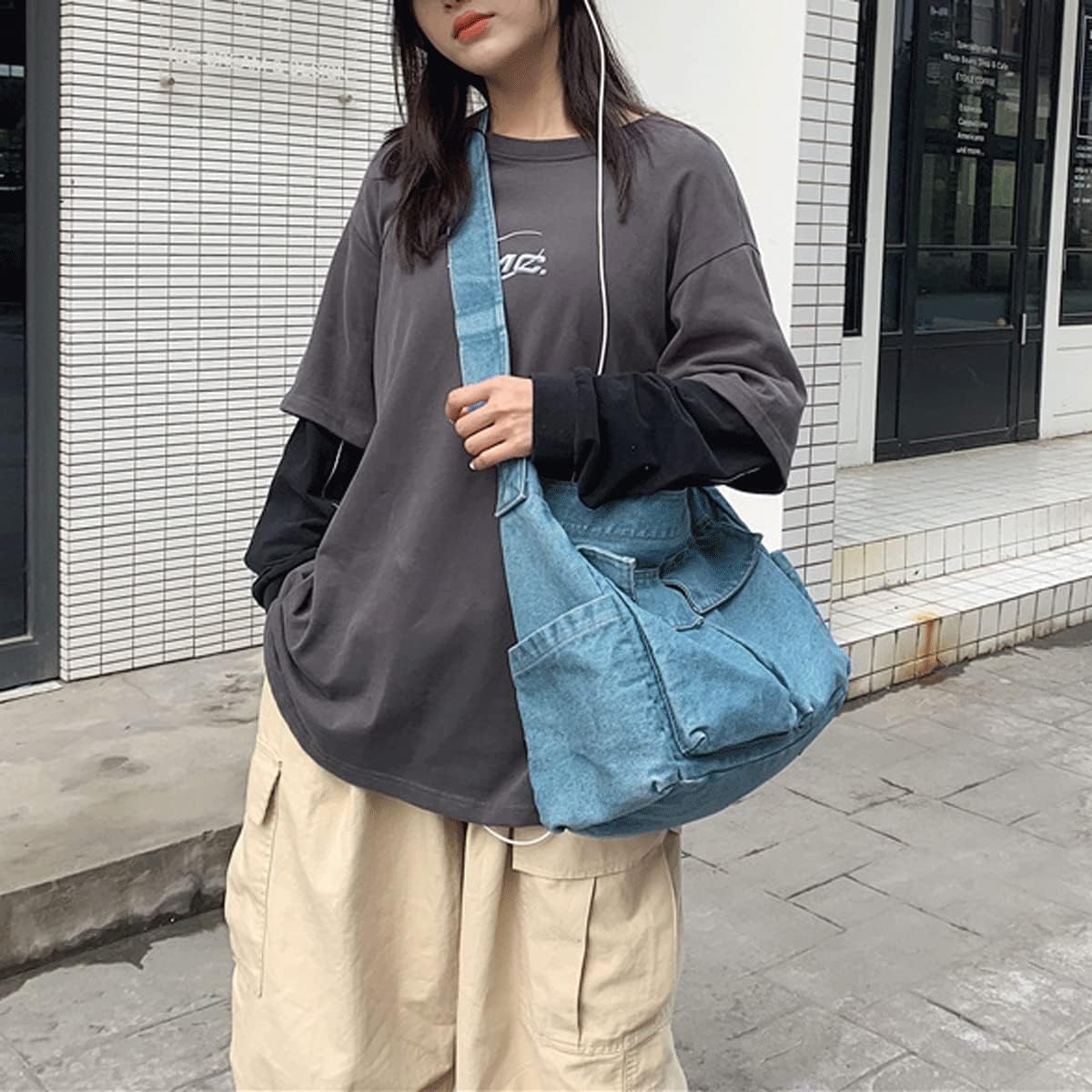 PALAY Canvas Shoulder Bag for Travel and Casual Use with Multi Compartment Design | Blue Denim Crossbody for Women