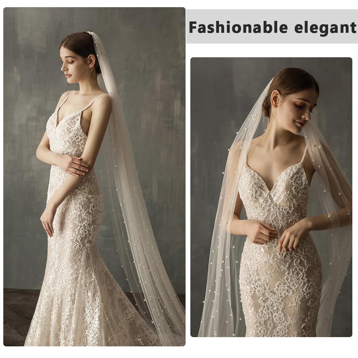 PALAY Bridal Veil for Wedding Featuring Alloy Comb and 2.3m Lace Tulle with Pearls | Pure White