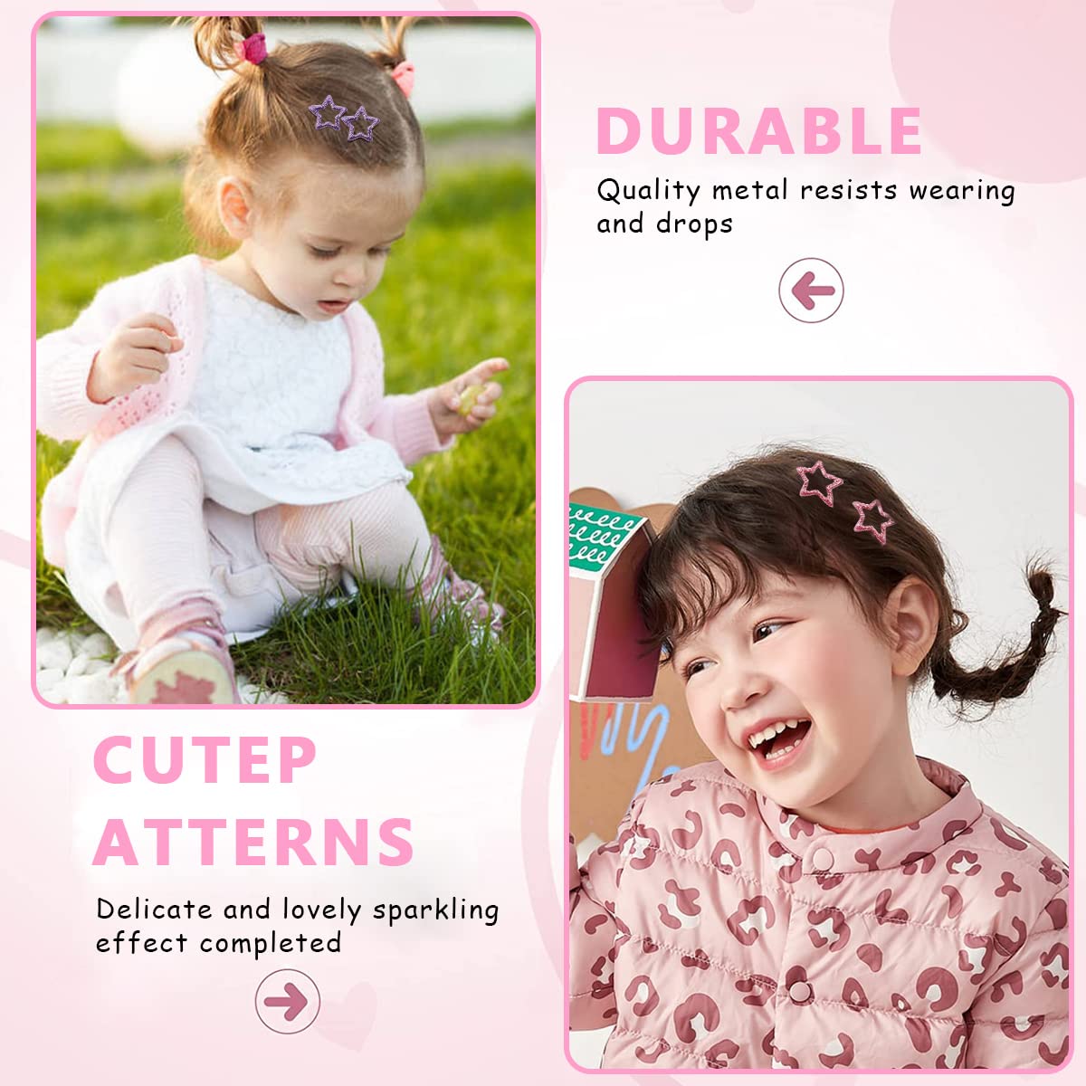 PALAY Hair Clips for Girls with Non Slip Metal Design and Glitter Star Shape | 20 Pcs 3.2 cm Set