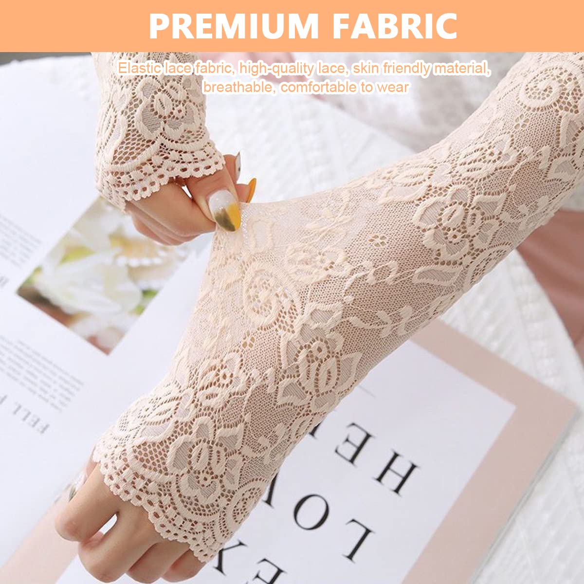 PALAY Arm Sleeves for Women featuring 46cm Stretch Lace with Anti Slip Ends & UV Protection