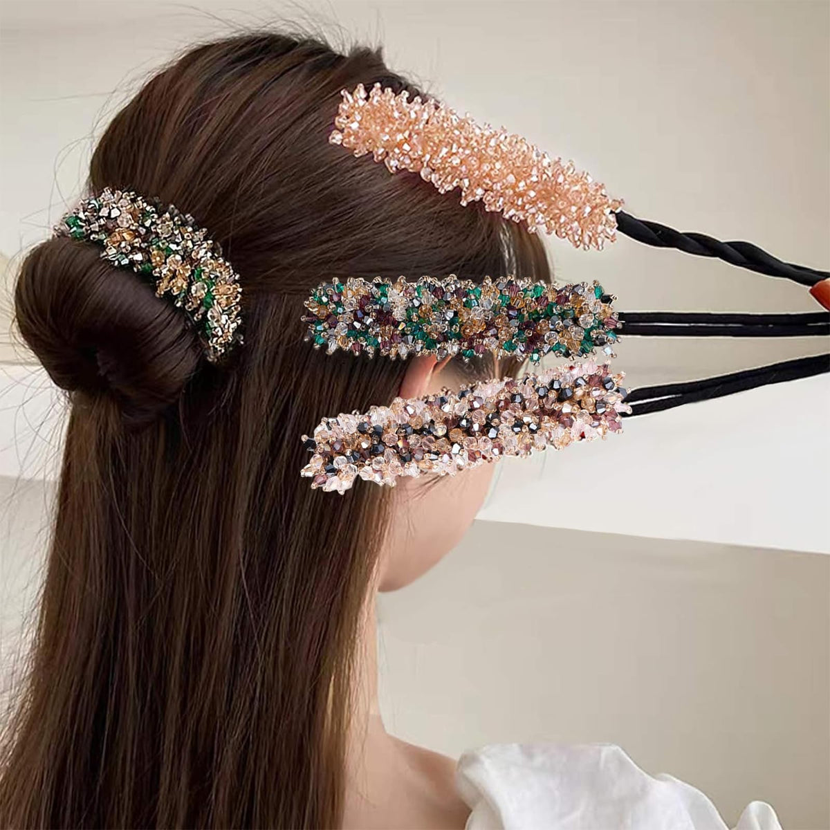 PALAY® Hair Bun Accessories for Women and Girls Stylish Rhinestone Magic Hair Bun Maker