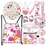 PALAY® Cute Kitty Kawaii Stationery Set, 12Pcs Sanrio Stationery Stuff Gift Set Including Drawstring Bag Coin Wallet Bracelet Keychain Necklaces Button Pins Stickers Lanyard for Kids Adults