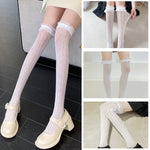 PALAY Lolita Lace Socks for Girls featuring Hollow Out Fishnet Design 22.44 in Length White