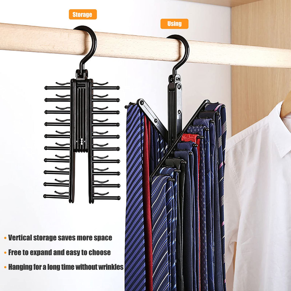 PALAY® Tie Organizer for Closet Wardrobe Neckties Hanger with Anti Slip Clip for 20 Bow,Hanger Wardrobe Organzier for Ties, Bowties, Belts, Scarves with 360 degree Rotatation Design