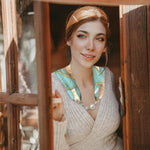 PALAY Neck Scarf for Women with Magnetic Buckle Featuring Golden Charms | 2 PCS Satin Silk-Feel Accessory