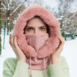 PALAY Winter Cap for Women featuring 35cm Hood Height with Fleece Lined Neck Scarf & Mask | Pink