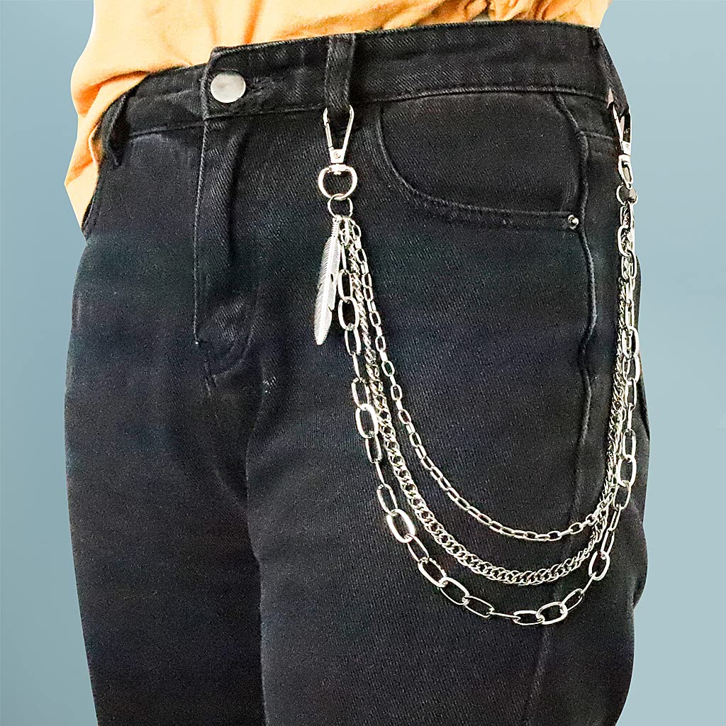 PALAY Pants Chain with Clip Fastening for Punk Dancer and Biker Style | 60–80cm Silver Metal