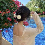 PALAY Large Bow Hair Claw Clip for Women with Camellia Flower Design and Strong Hold | Black