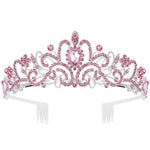PALAY Didder Silver Tiara Crown for Women with Pink Crystals and Combs | Bridal Prom Birthday Accessory