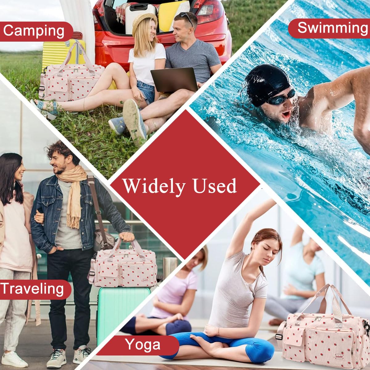 PALAY Women Duffle Bag for Travel and Gym featuring Shoe Compartment 48x24x27cm Corduroy Pink