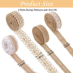 PALAY Jute Rope Burlap Ribbon for Craft and Wedding Decorations featuring 4 Rolls 13.12ft Natural Fabric | Ideal for Gift Wrapping and Event Decor