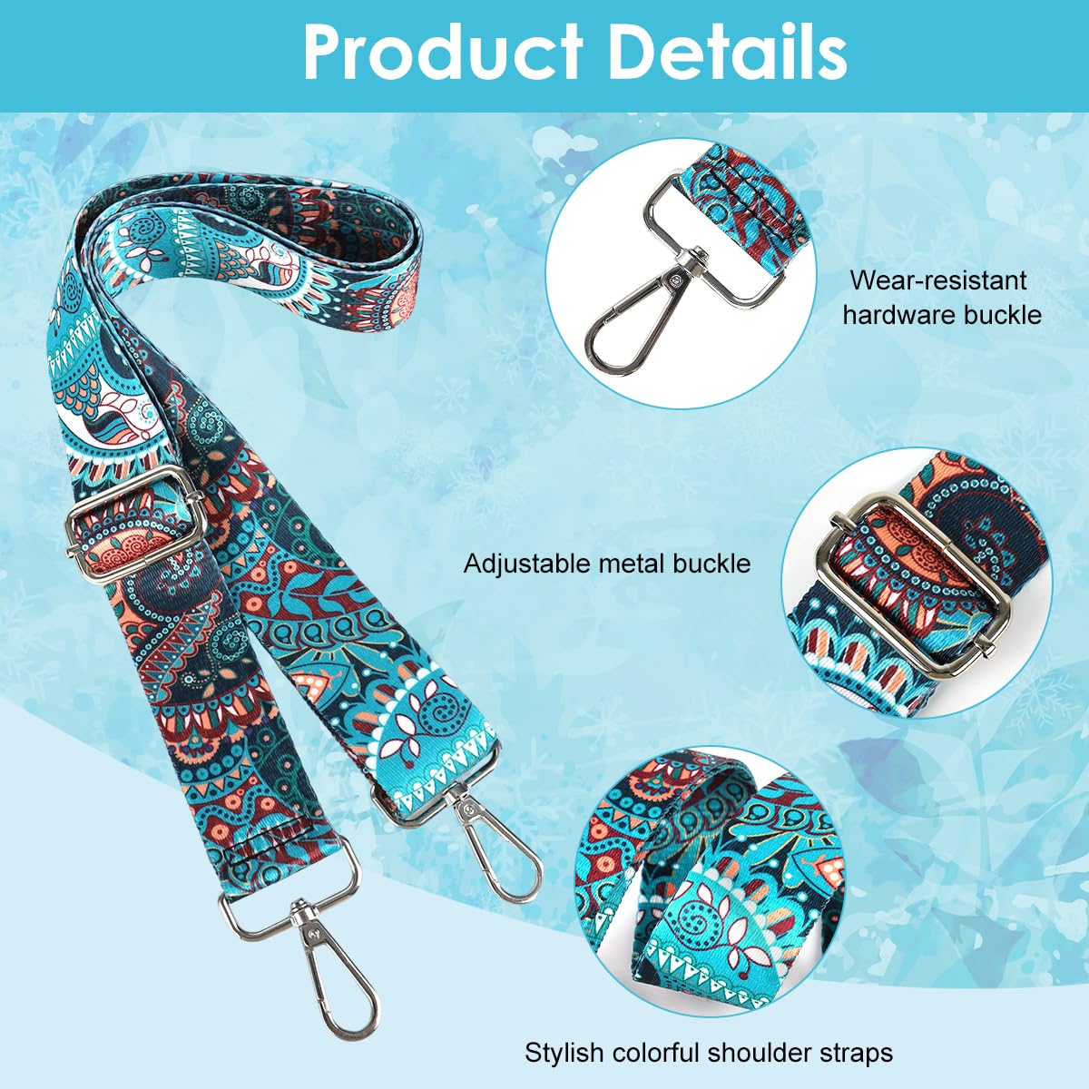 PALAY Crossbody Strap for Purses Adjustable 27–53 in with Metal Buckle & Embroidered Pattern | Nylon Cotton Replacement Handbag Strap