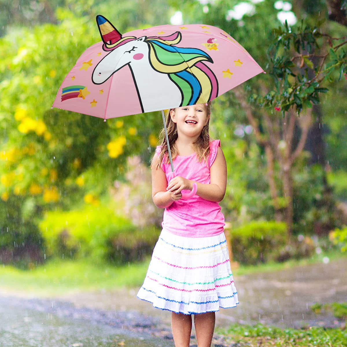 PALAY Unicorn Umbrella for Kids with 29 inch Canopy and 8 Fiber Ribs | 3D Ears Design