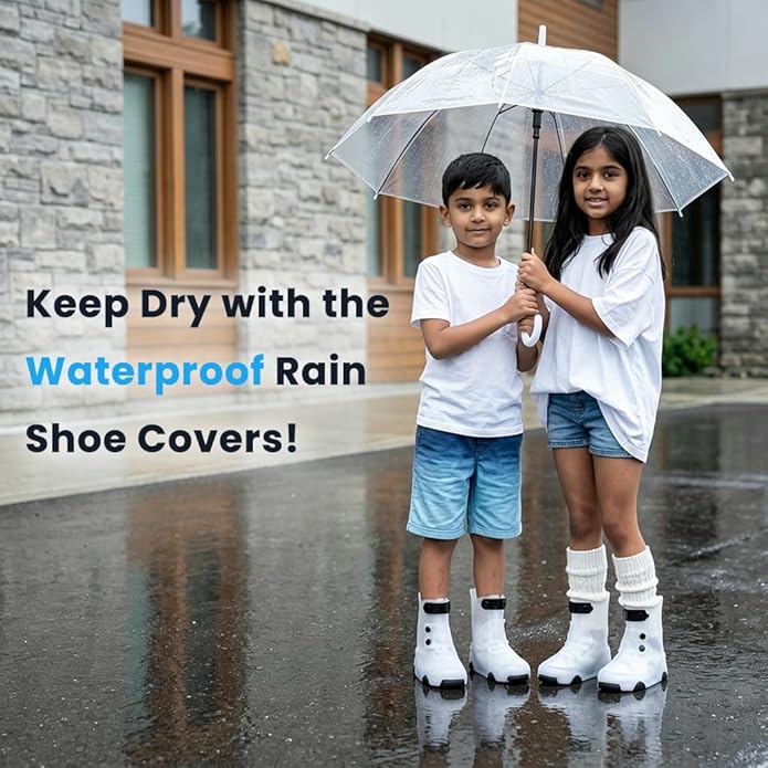 PALAY® Kids Rain Boot Covers, Waterproof Shoe Covers, Unisex, Reusable, Overshoes, White, Size L