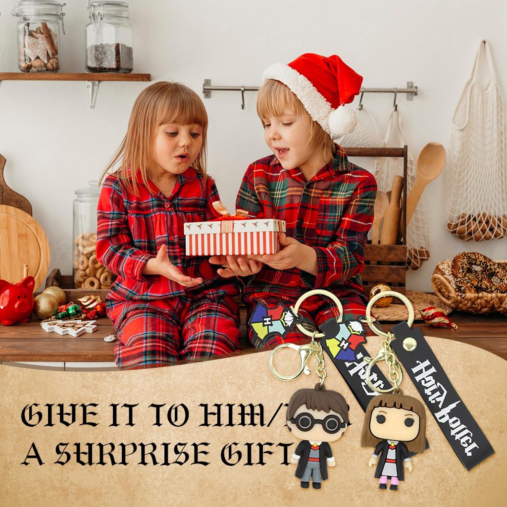 PALAY Couple Keyrings for Fans featuring 4PCS 2.3 in Harry Hermione Charms with Silicone Strap | Gift for Friends