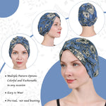 PALAY Chemo Caps for Women with Satin Liner and Cotton Floral Print | Soft Blue Headwrap