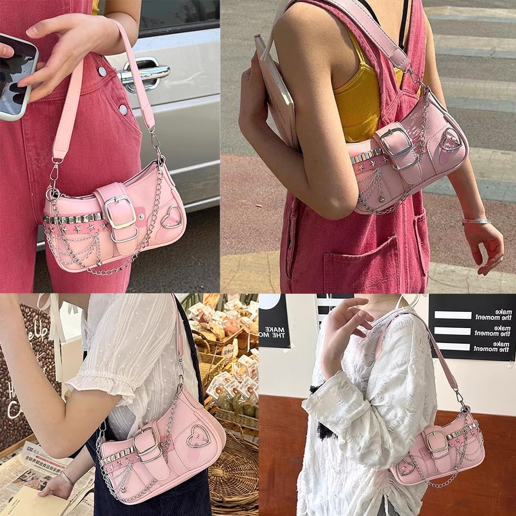 PALAY Shoulder Bag for Women featuring 22.5x3.5x12cm Size and Detachable Chain Strap | Y2K Pink Hobo Style