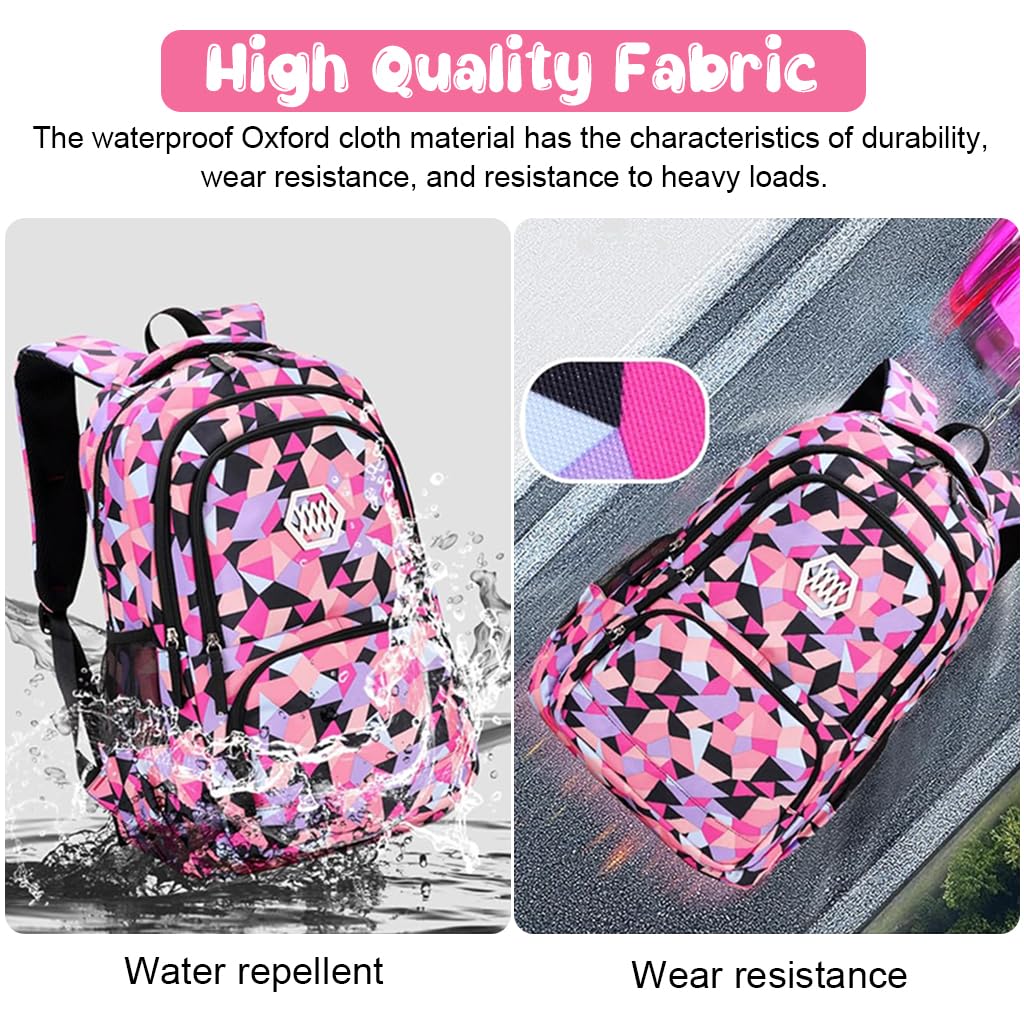 PALAY® School Bags for Girls Trendy Bags for Women College Large Capacity Geometric Printed Backpacks for Women Stylish Water Resistant School Bags Travel Multi-Pouches Laptop Backpack Gift