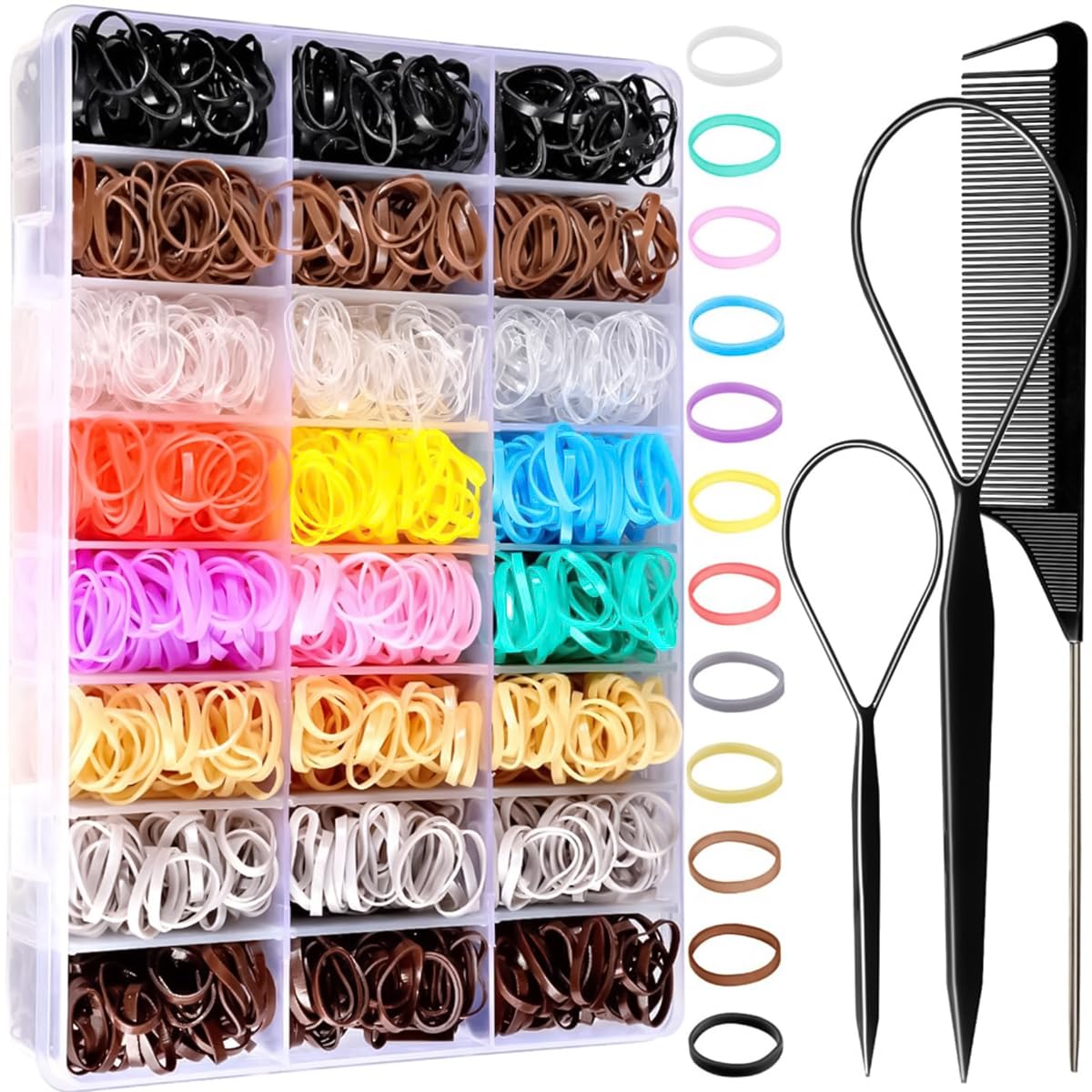 PALAY Hair Elastics Rubber Bands for Women and Girls featuring 2000pcs Colorful Set with Comb and Styling Tools | Ideal for Ponytails and Braids