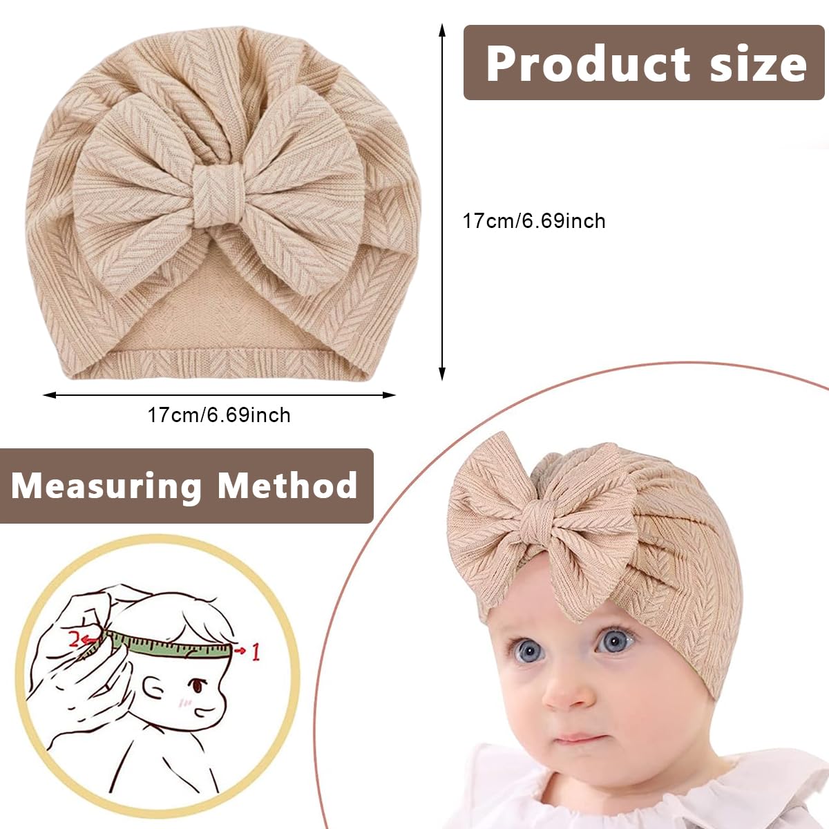 PALAY Baby Cap Set for 3–18 Months with Large Bow and Soft Stretchy Fabric | 3pcs Warm Hats