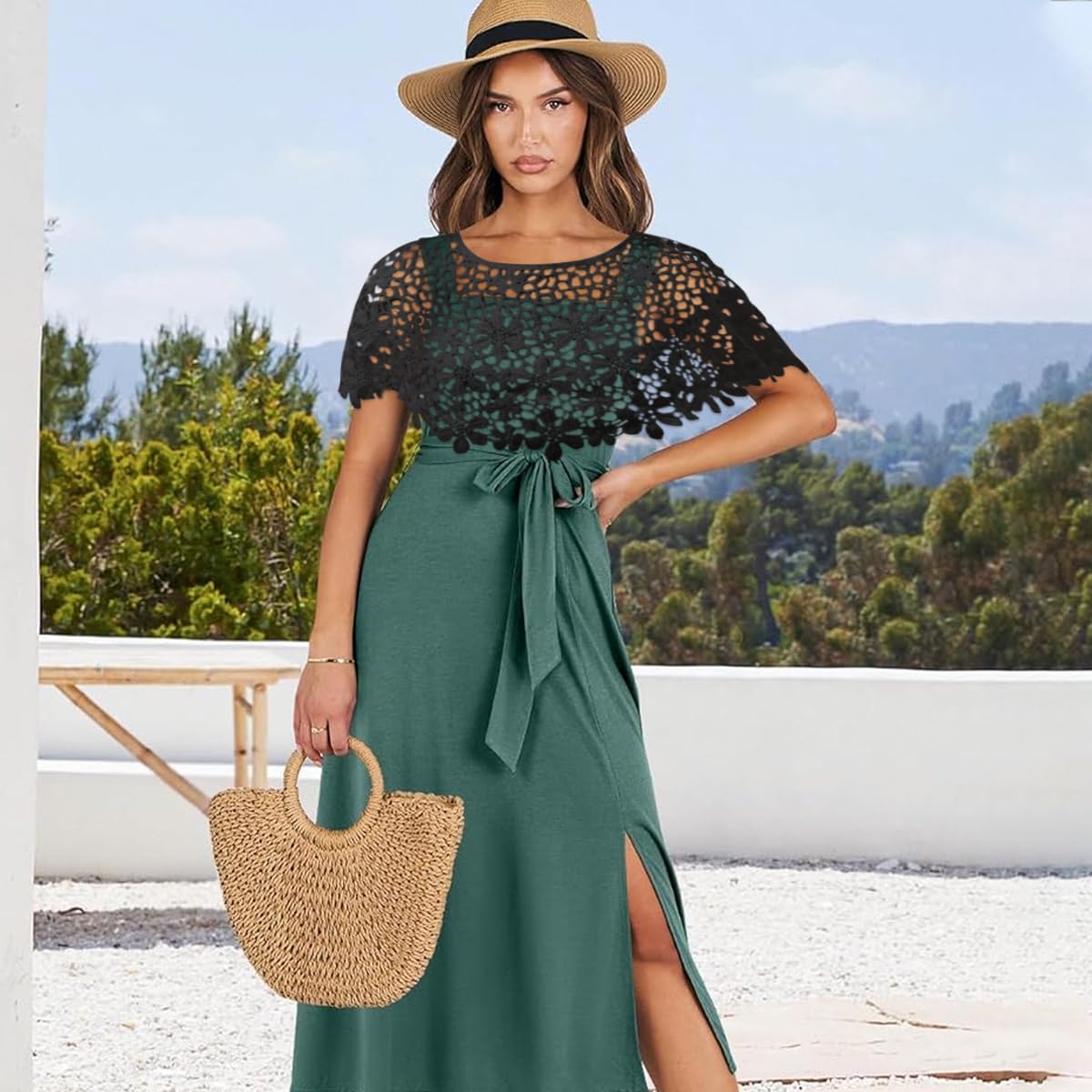 PALAY Knitted Shawl Capes for Women featuring Floral Crochet Pattern and 3 PCS Set | Elegant Beachwear and Party Cover Up