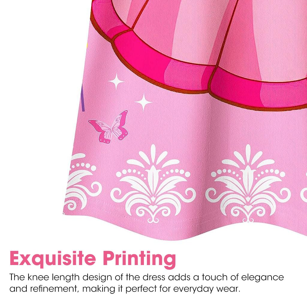 PALAY Girls Princess Dress for Daily Wear with Ruffled Sleeves 64cm Length Pink 5-6Y