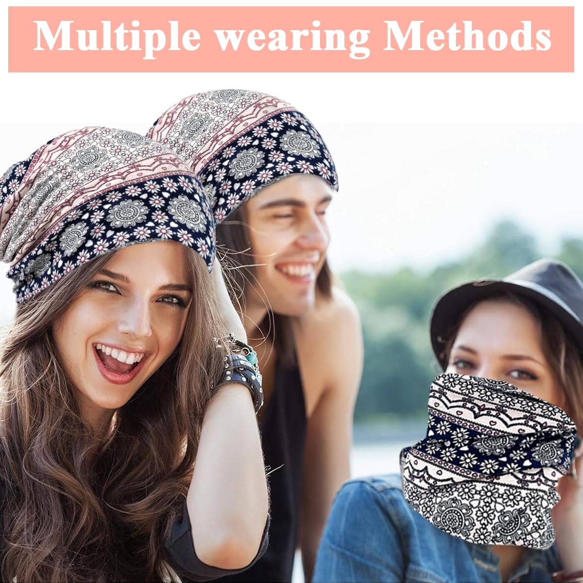 PALAY Hijab Caps for Women featuring Two Openings 27x28cm Stretch Polyester Spandex | Floral Slouchy Beanie for Chemo and Everyday Wear