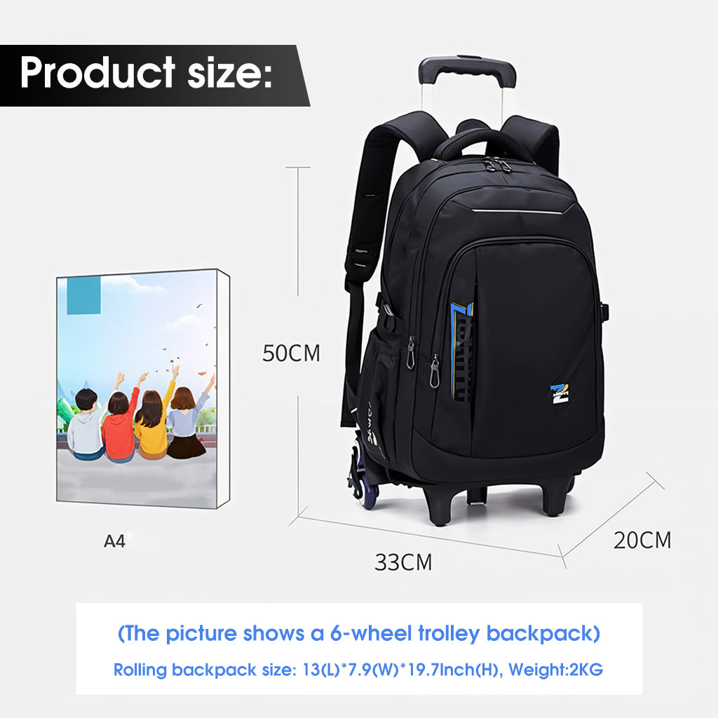 PALAY® School Backpack on 6-Wheel Backpack with Retractable Pull Handle School Backpack Detachable Wheel Stand Design Fashion Travel Backpack School Gift for Kids 6-12 Years Old