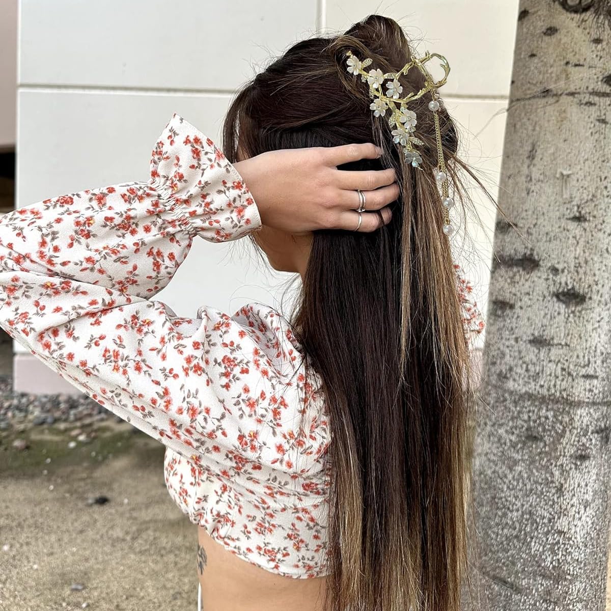 PALAY Big Hair Claw Clips for Women featuring Jasmine Flower Tassel Rhinestones | Strong Metal Hold