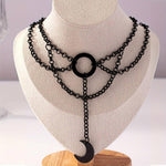 PALAY® Girls Choker Necklace Crescent Pendent Gothic Style Choker Necklace Black Alloy Choker Necklace Adjustable Necklace for Girls Women Chic Girls Choker Necklace