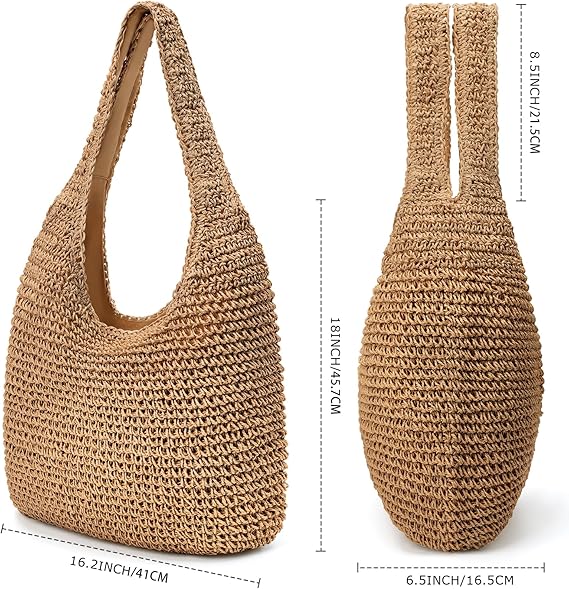 PALAY® Straw Beach Bag for Women Summer Woven Beach Tote Bags Shoulder Handbags Boho Bag
