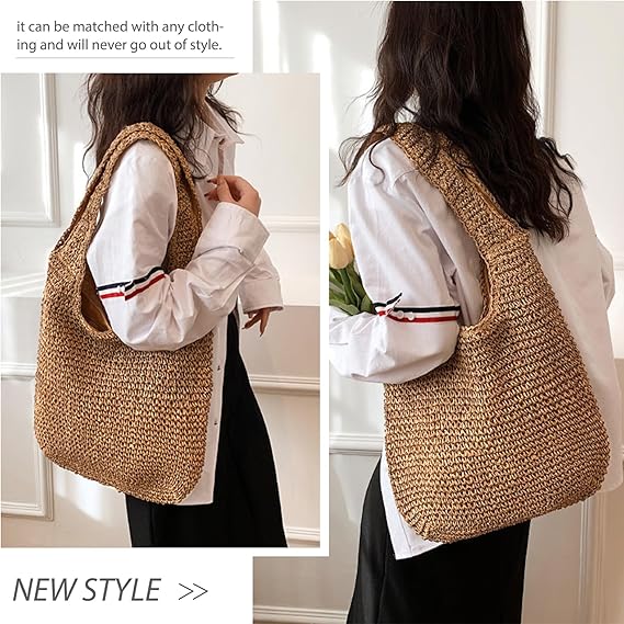 PALAY® Straw Beach Bag for Women Summer Woven Beach Tote Bags Shoulder Handbags Boho Bag