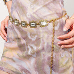 PALAY Belt for Women featuring Adjustable Metal Concho Chain and Crystal Accents in Gold