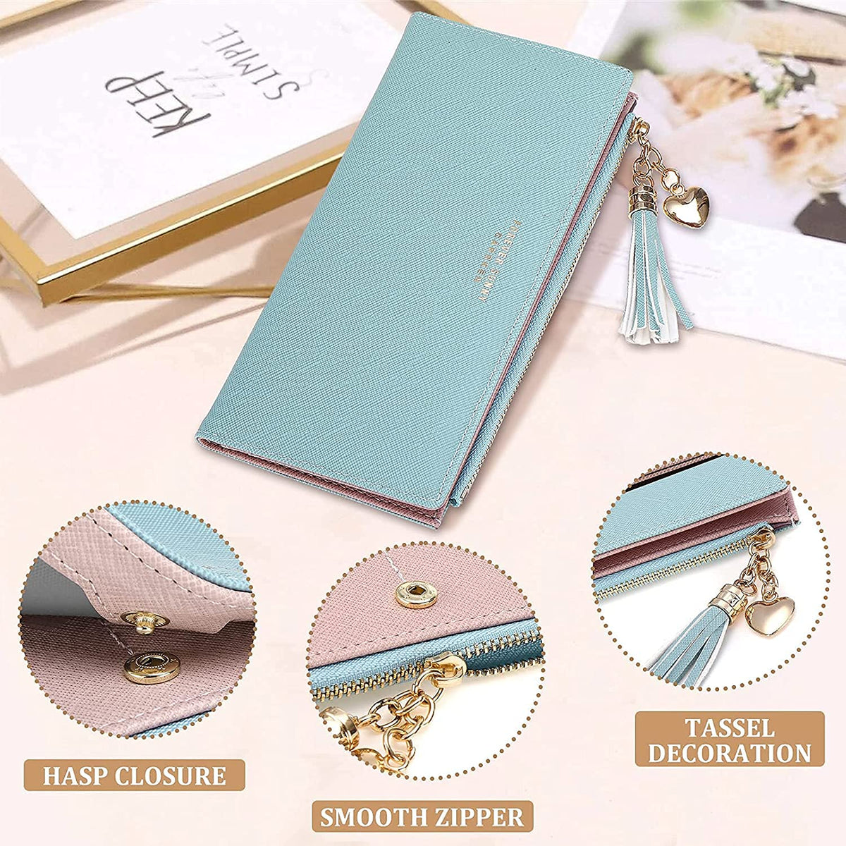 SANNIDHI® Wallets Purses for Women Girls Ladies Leather Cute Thin Travel Clutch Zipper Pocket Multiple Coin Card Holder For Gift