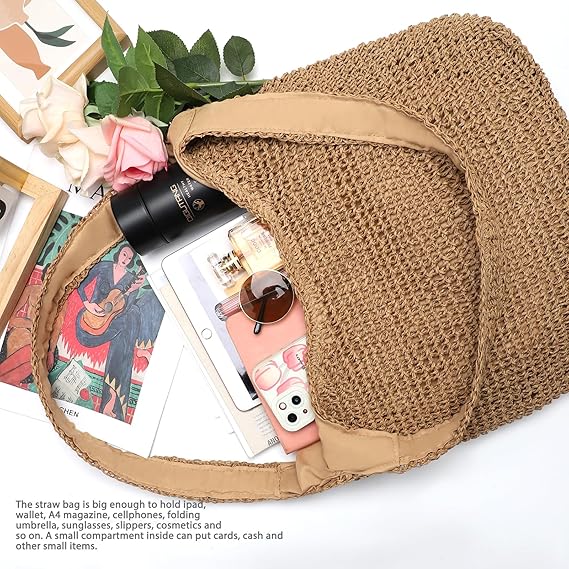 PALAY® Straw Beach Bag for Women Summer Woven Beach Tote Bags Shoulder Handbags Boho Bag