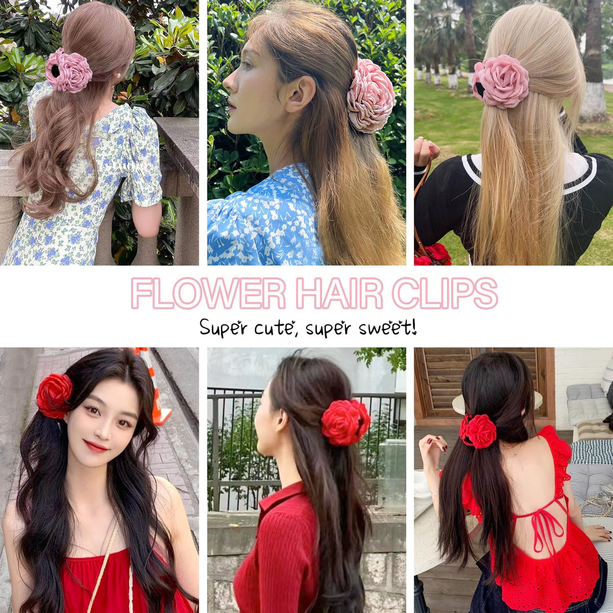 PALAY Rose Hair Claw Clips featuring 3.5 Inch Flower Design in Pink & Red for Women