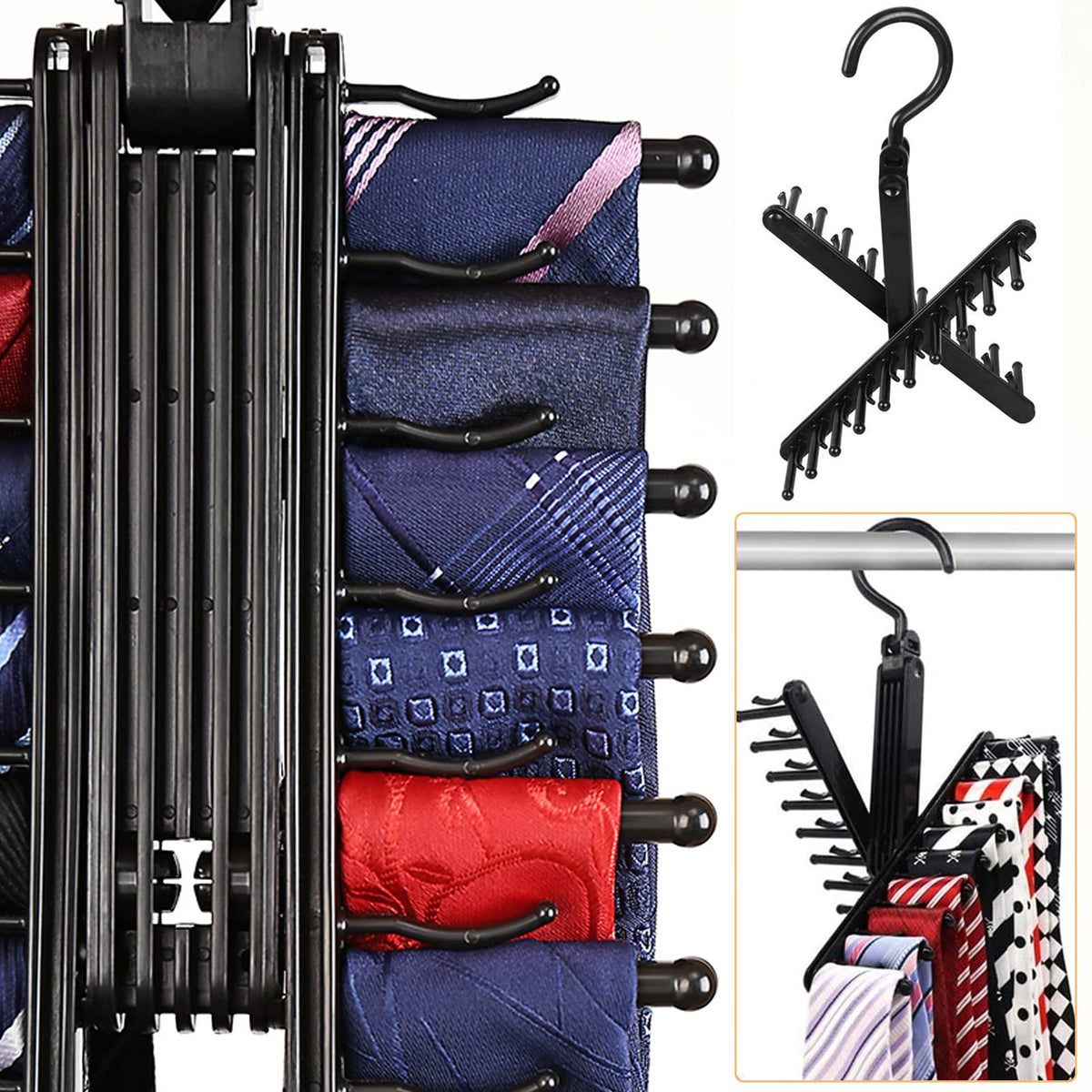 PALAY® Tie Organizer for Closet Wardrobe Neckties Hanger with Anti Slip Clip for 20 Bow,Hanger Wardrobe Organzier for Ties, Bowties, Belts, Scarves with 360 degree Rotatation Design