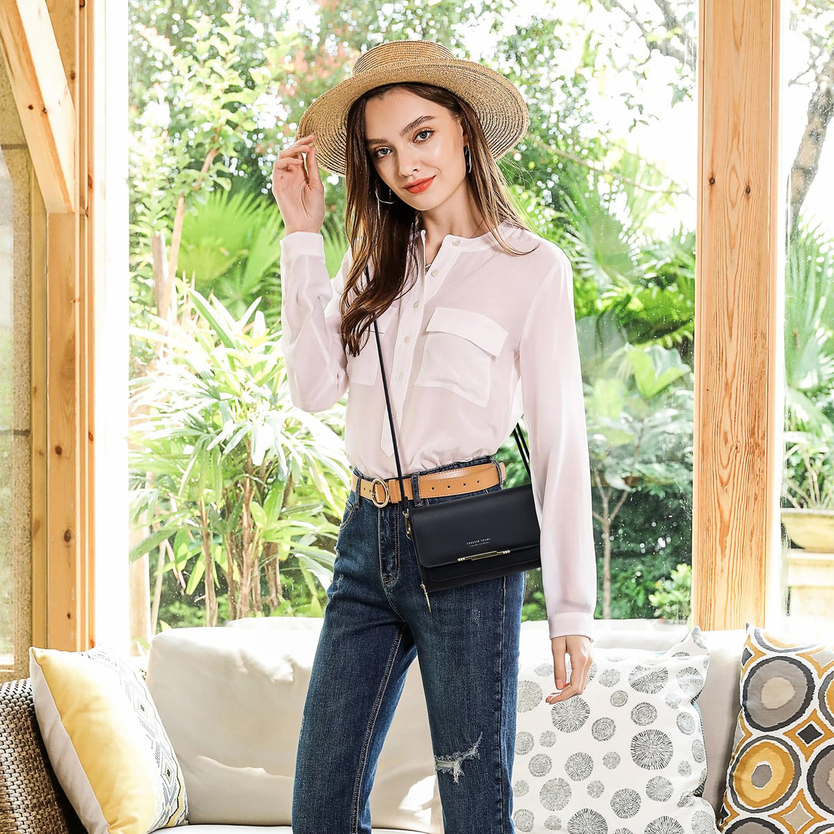 PALAY Crossbody Bag for Women featuring Double Layer Zipper 7.6×4.8×2 in Black PU | Adjustable Strap Purse