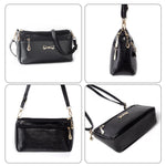 PALAY Small Crossbody Bag for Women with 4 Zipped Compartments 24×14×7cm Soft PU Leather Black