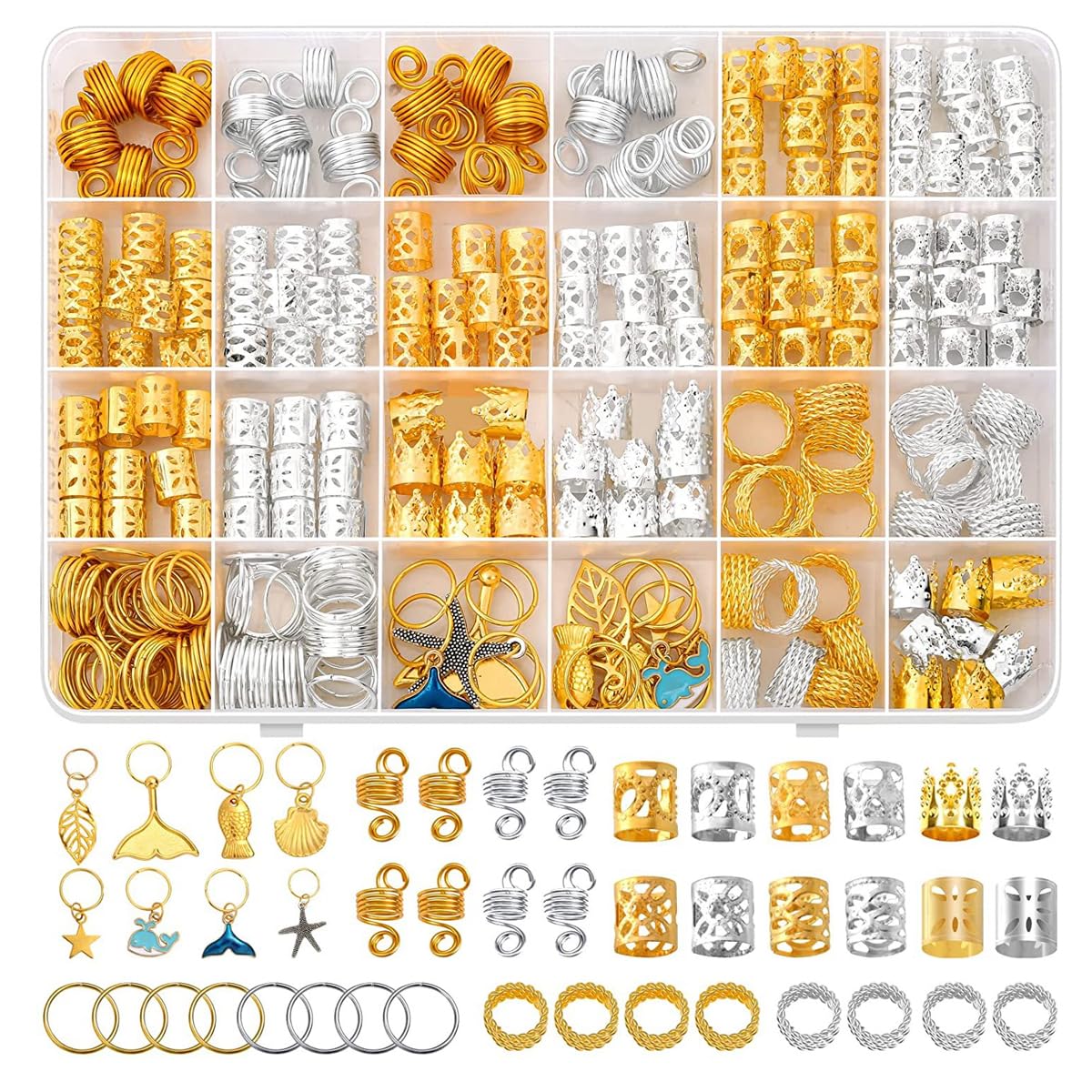 PALAY Hair Jewelry for Braids featuring 292pcs Metal Rings and Charms in Gold and Silver Styles