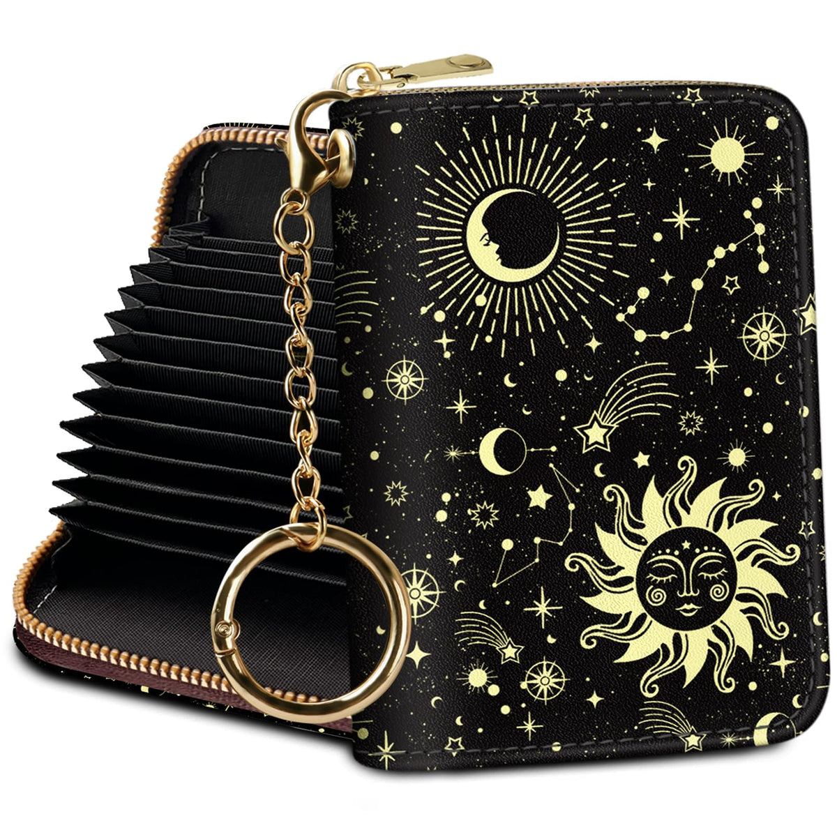 PALAY® Credit Card Holder RFID Wallet, Small Card Holder Wallets for Women with Keychain Zipper, Funny Leather Print Accordion Gift