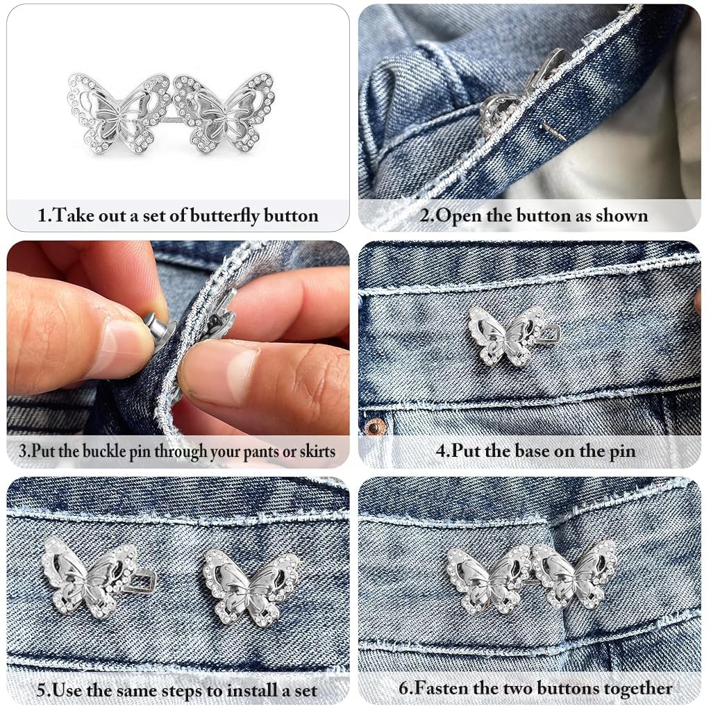 PALAY® Pant Waist Tightener, Butterfly Jeans Buttons for Loose Jeans, Adjustable & Detachable Waist Tightener for Jeans