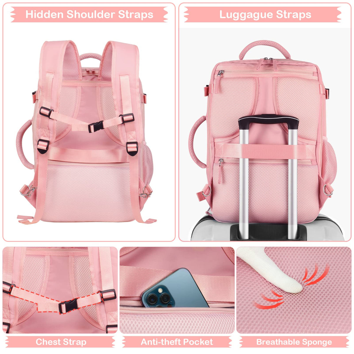 PALAY Laptop Backpack for Travel and Business with Dual Handle and 20L–35L Expansion | Pink