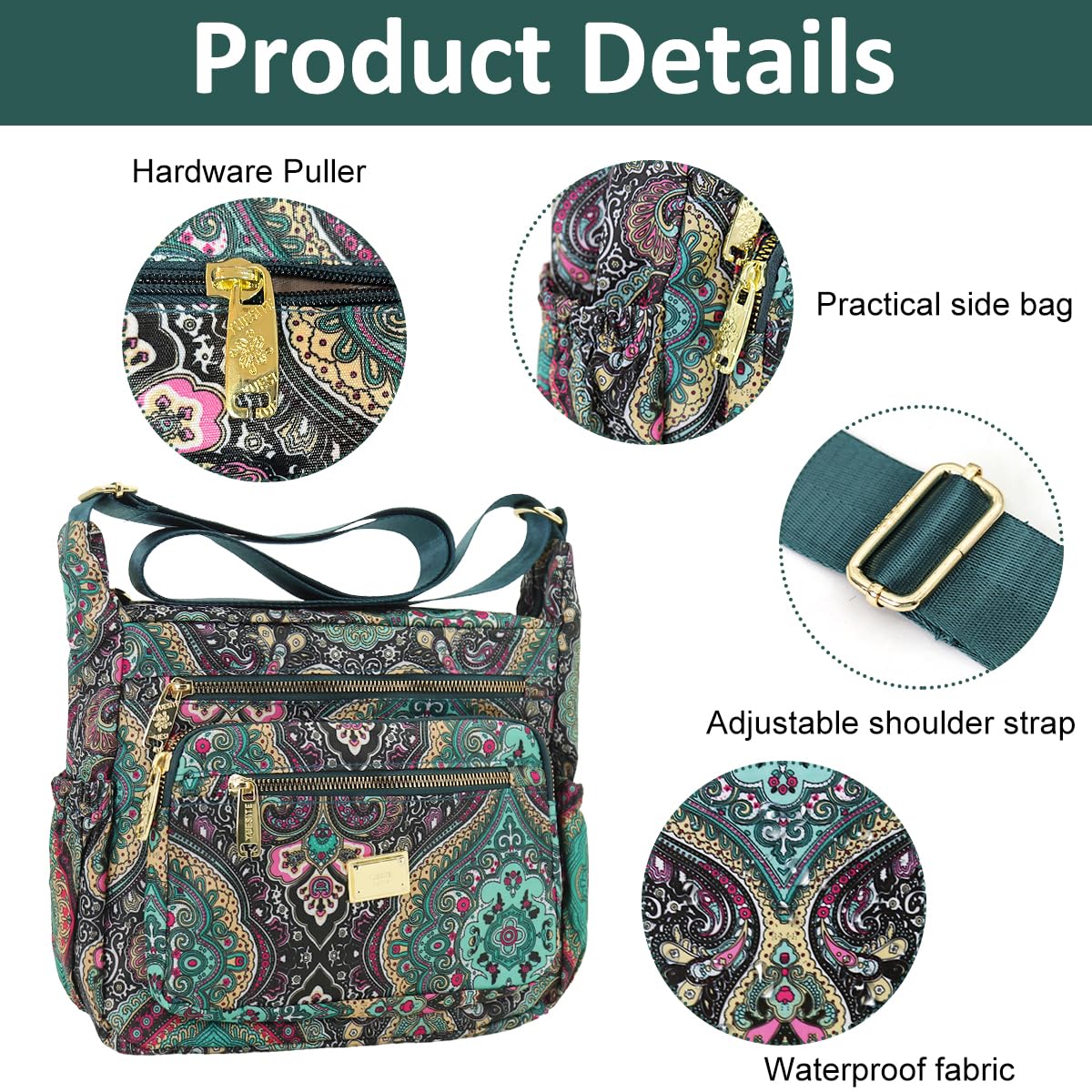 PALAY Women Crossbody Bag for Travel and Daily Use with Multi Layer Pockets | 10.2x3.9x8.2 in Nylon Shoulder Satchel