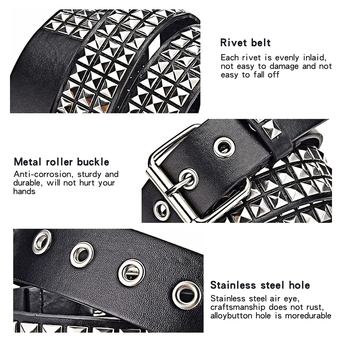 PALAY Studded Belt for Women and Men with Jeans Jacket Chains | Black PU Leather 110cm