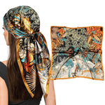 PALAY® Women Neck Scarf 35 Inches Square Silk Scarf Luxury Silk-touch Head Scarf Neck Scarf Elegant Floral Square Scarf Head Wrap Hair Wrap Fashion Women Scarf Gift for Women