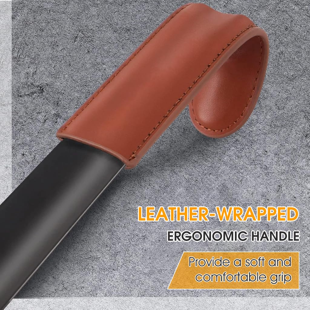 PALAY Shoe Horn for Men and Women featuring 16.5 in Stainless Steel Body with Leather Handle Cover