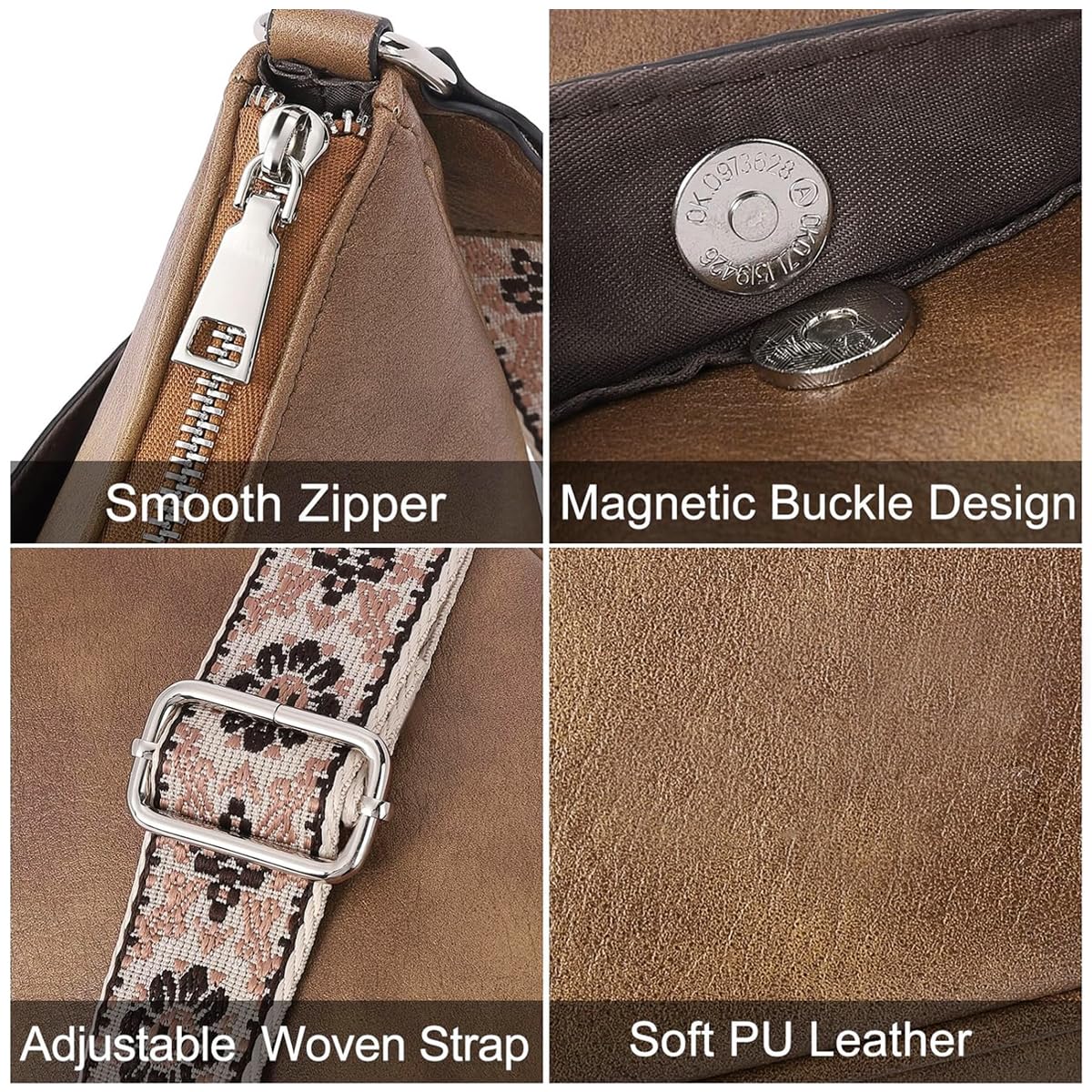 PALAY Women Satchel Bag for Daily Use featuring 10x7.8 in Size and Woven Embossed Strap | Solid Brown PU Crossbody