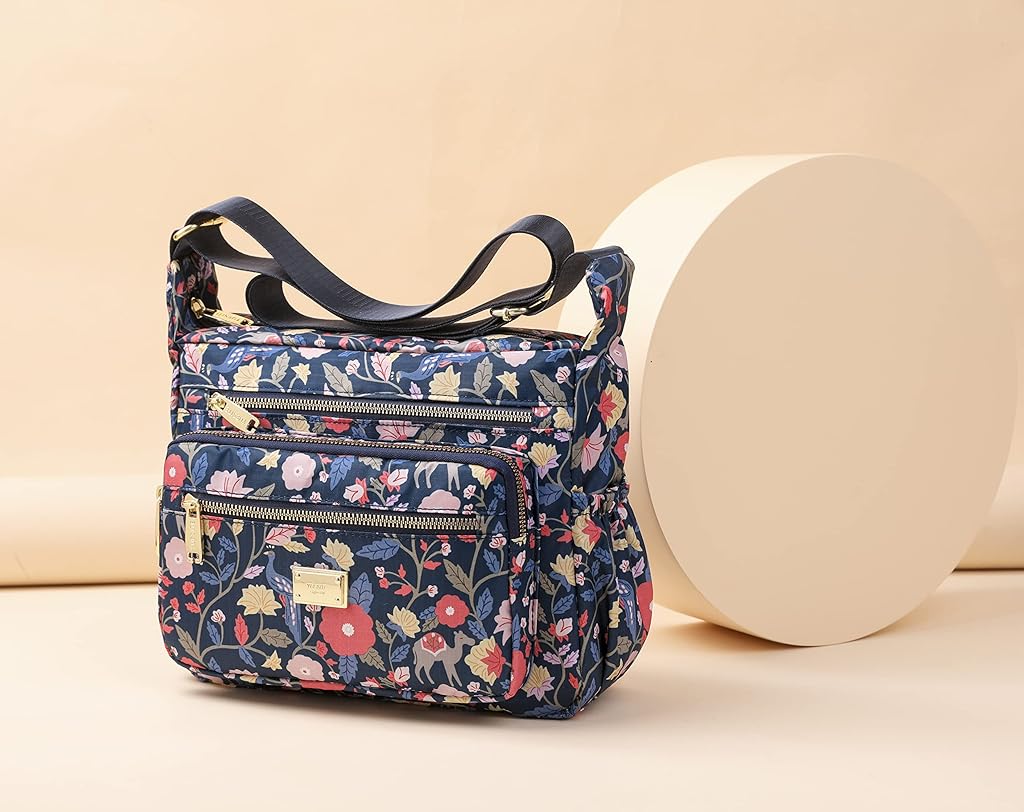 PALAY® Women Crossbody Bag Fashion Floral Peacock Print Satchel Travel Bag Multi Layer Nylon Crossbody Bag Casual Day Bag Satchel Handbag