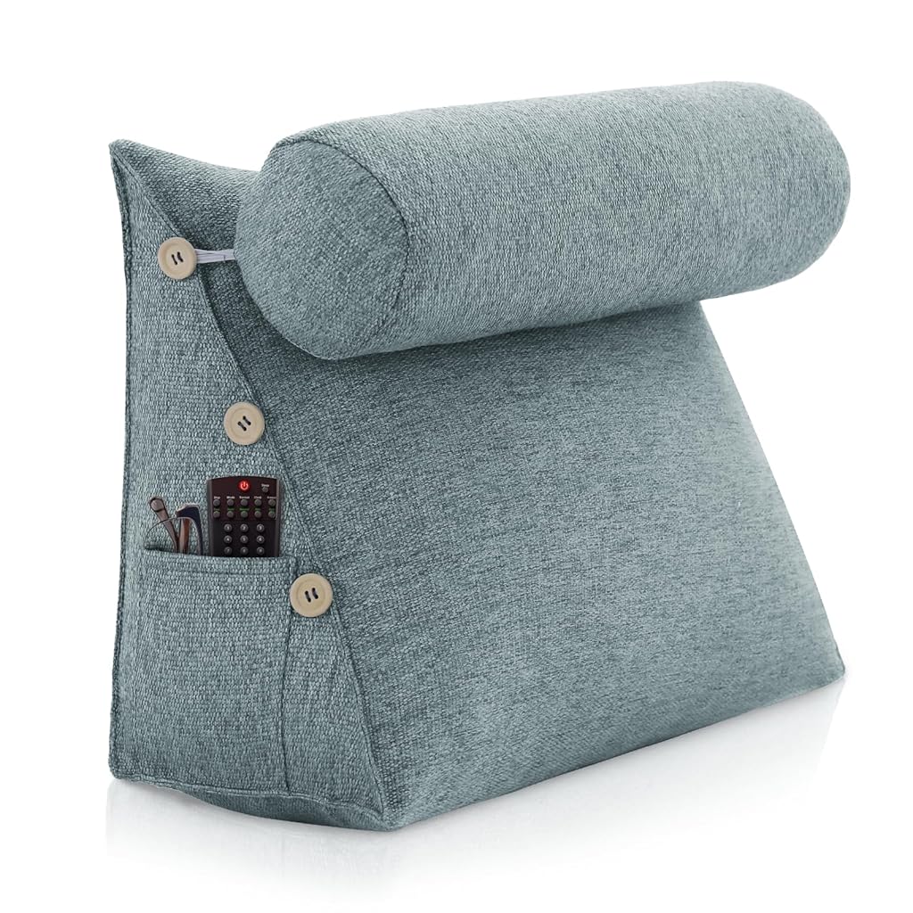 PALAY® Almohada de lectura con forma de cuña para cama, cojín de lectura ajustable, almohada triangular con cuña para sofá, almohada de soporte lumbar, cuello y espalda con extraíble